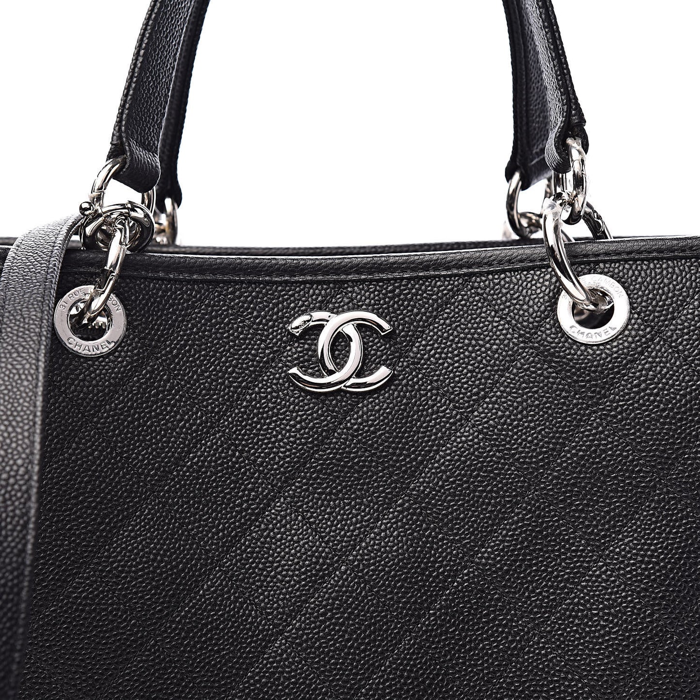Caviar Stitched Shopping Tote Black