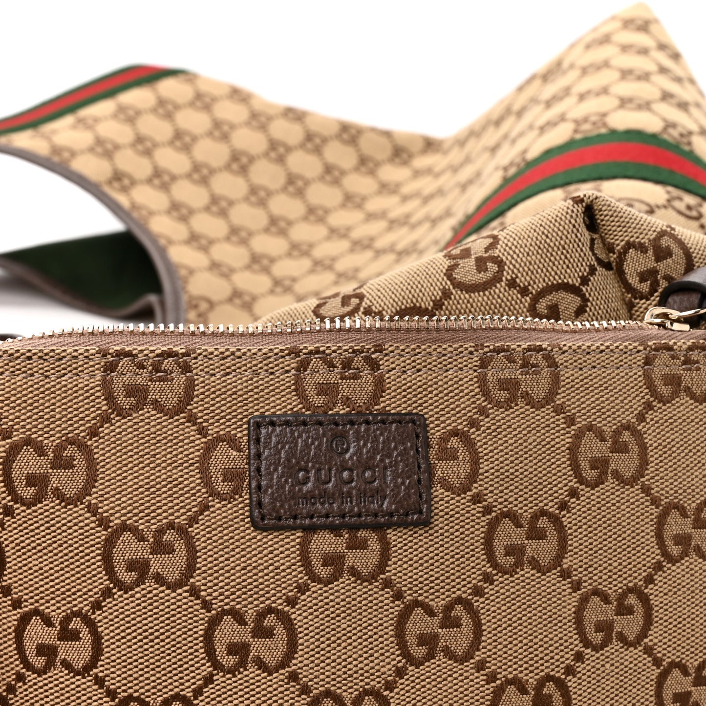 GG Monogram Web Large Giglio Tote Beige Brown