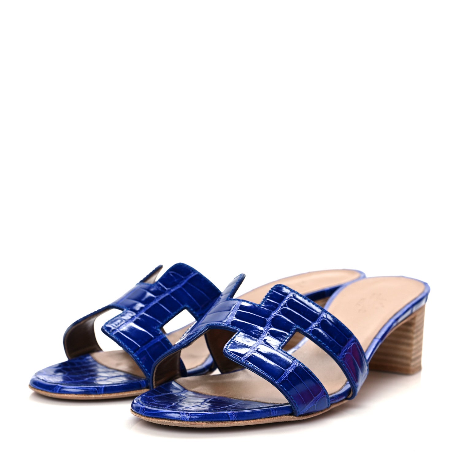 Hermes Shiny Alligator Oasis Sandals 37 Bleu Electrique 3 of 13