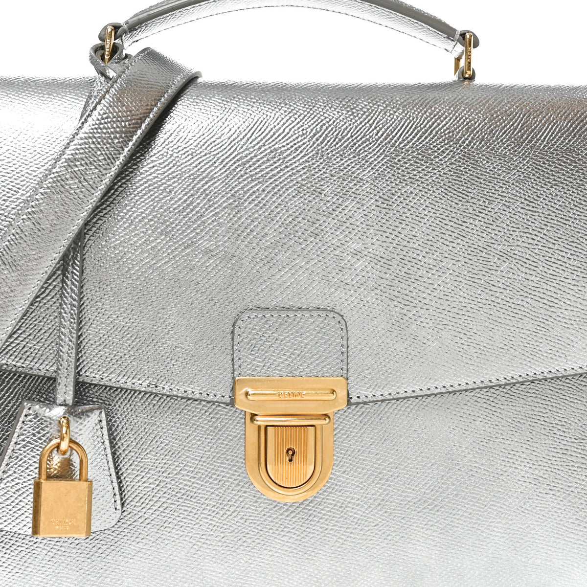 Grained Calfskin Cartable Medium Briefcase Silver