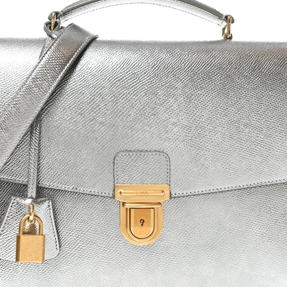 Celine Grained Calfskin Cartable Medium Briefcase Silver 7 of 9