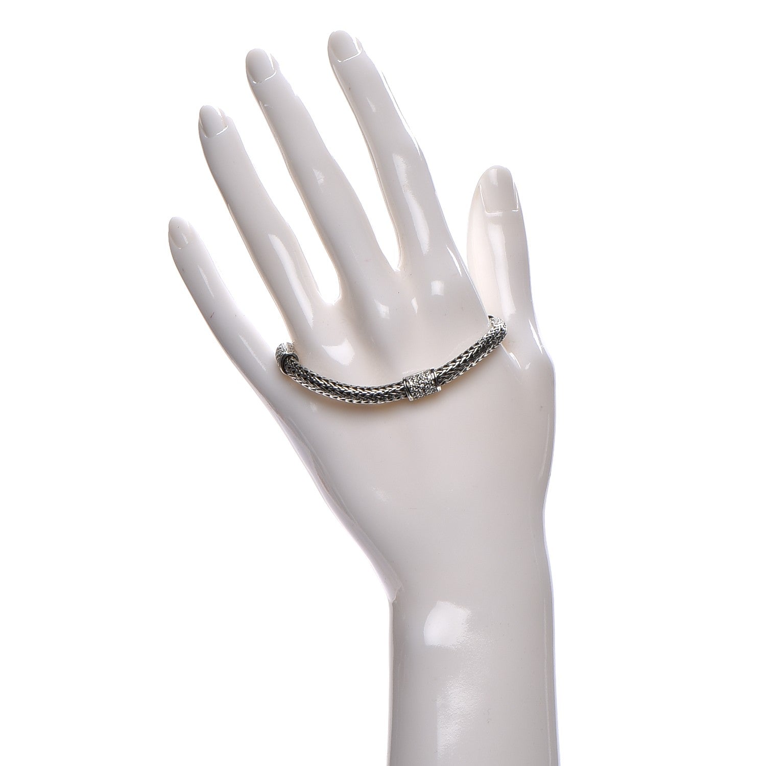 John Hardy Sterling Silver 18K Gold Pave Diamond Medium Classic Chain Station Clasp Bracelet 2 of 6
