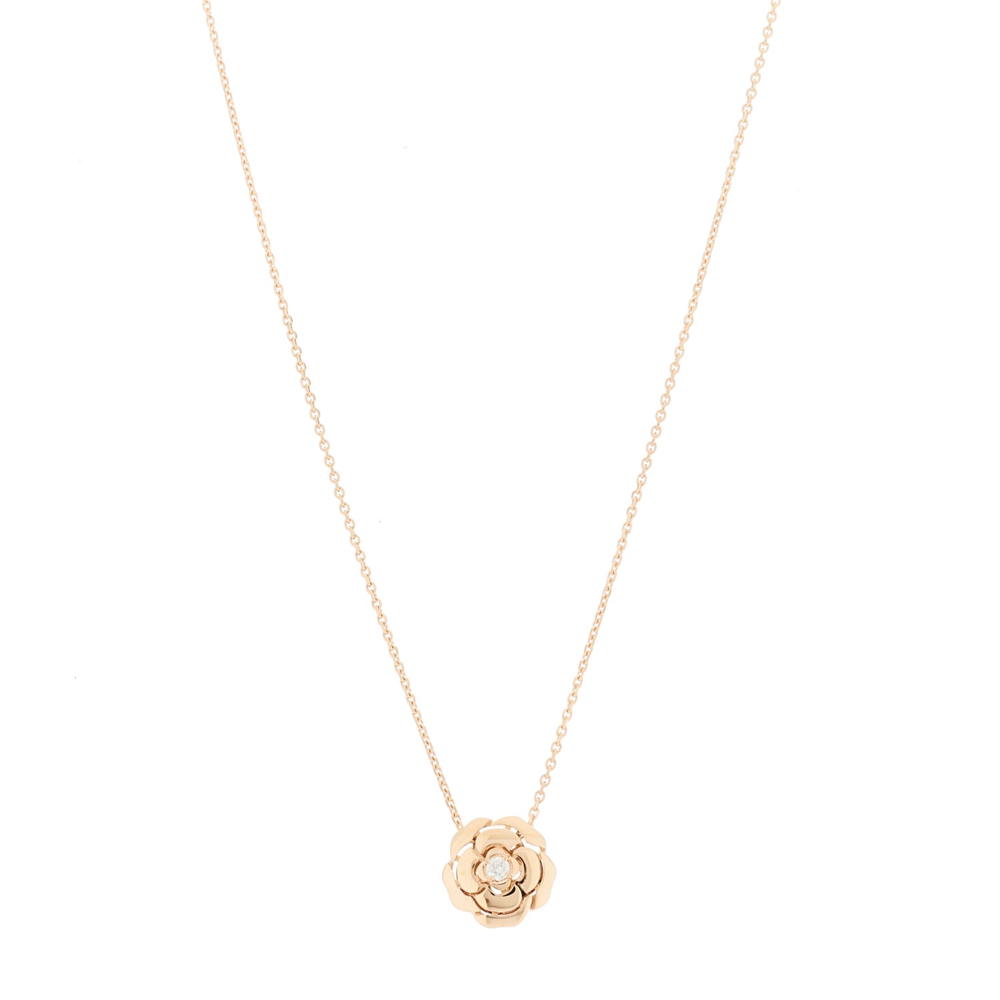 18K Rose Gold Diamond Extrait de Camelia Pendant Necklace