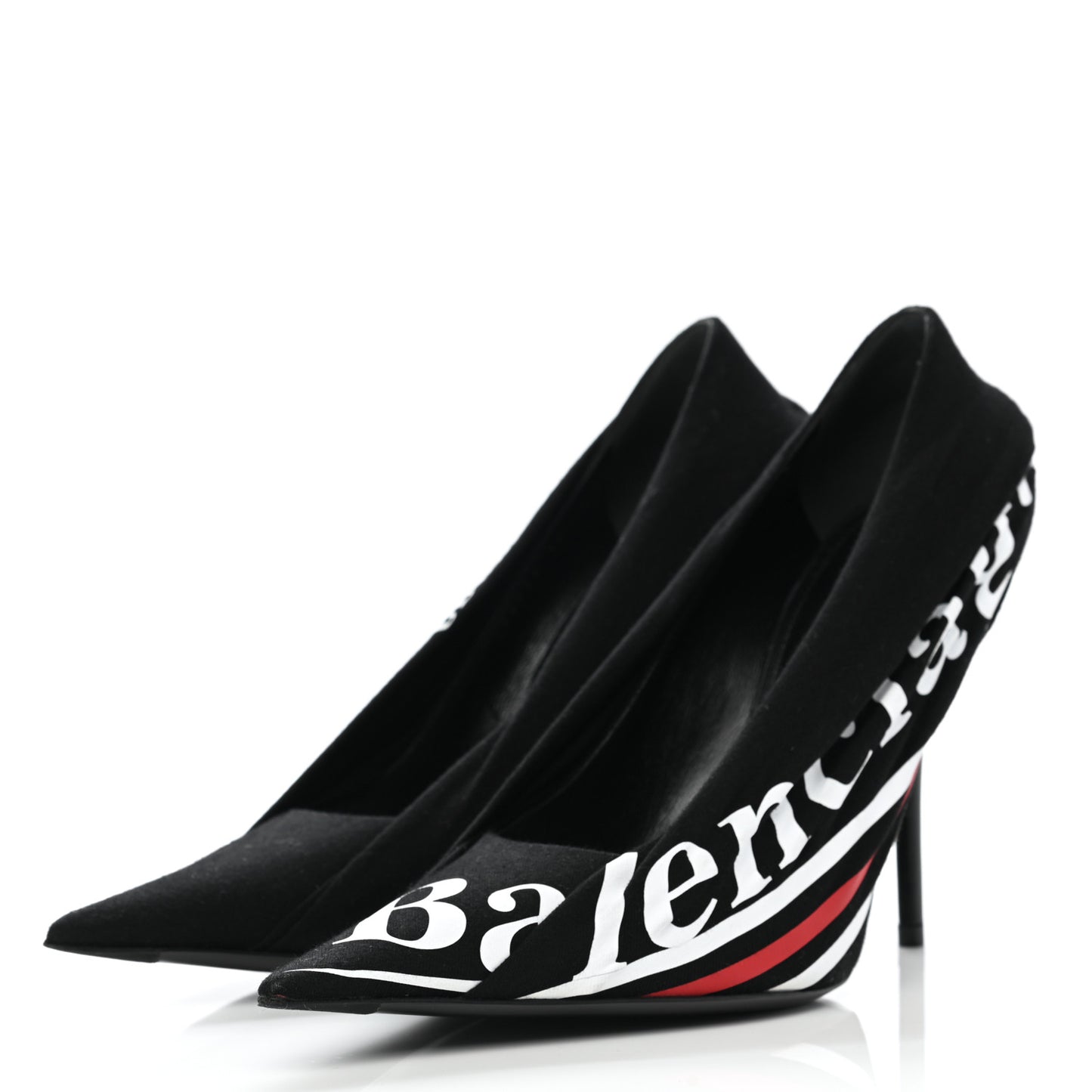 Jersey Crepe Political Campaign Logo Knife 115 Pointed Pumps 38 Black White Rouge