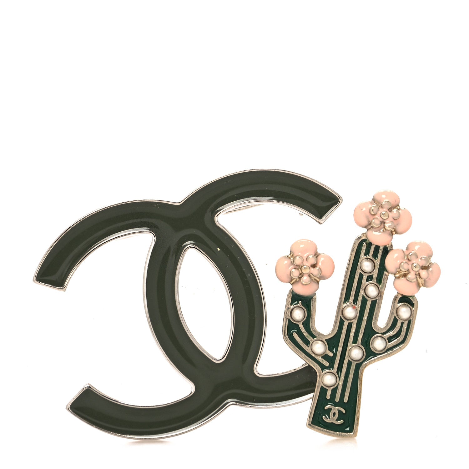 Chanel Enamel Cactus CC Brooch Green Gold 1 of 4