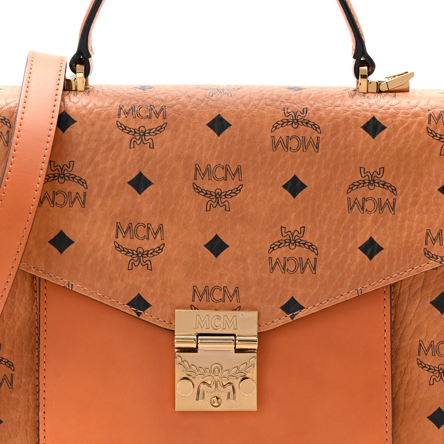 MCM Visetos Medium Patricia Pocket Satchel Cognac 1871620