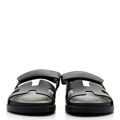 Hermes Calfskin Womens Chypre Sandals 36.5 Black 2 of 9