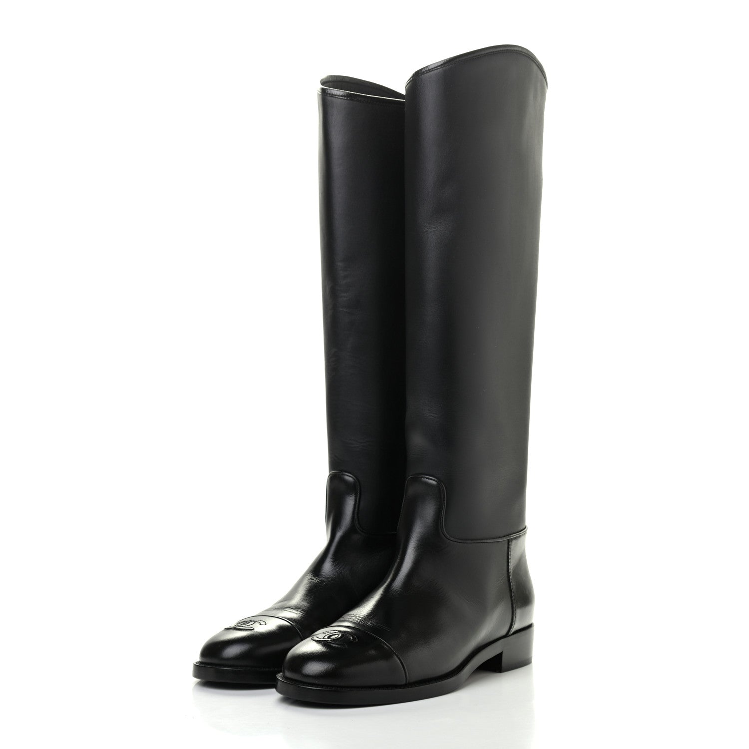 Chanel Calfskin CC High Boots 37.5 Black 3 of 12