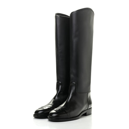 Chanel Calfskin CC High Boots 37.5 Black 3 of 12