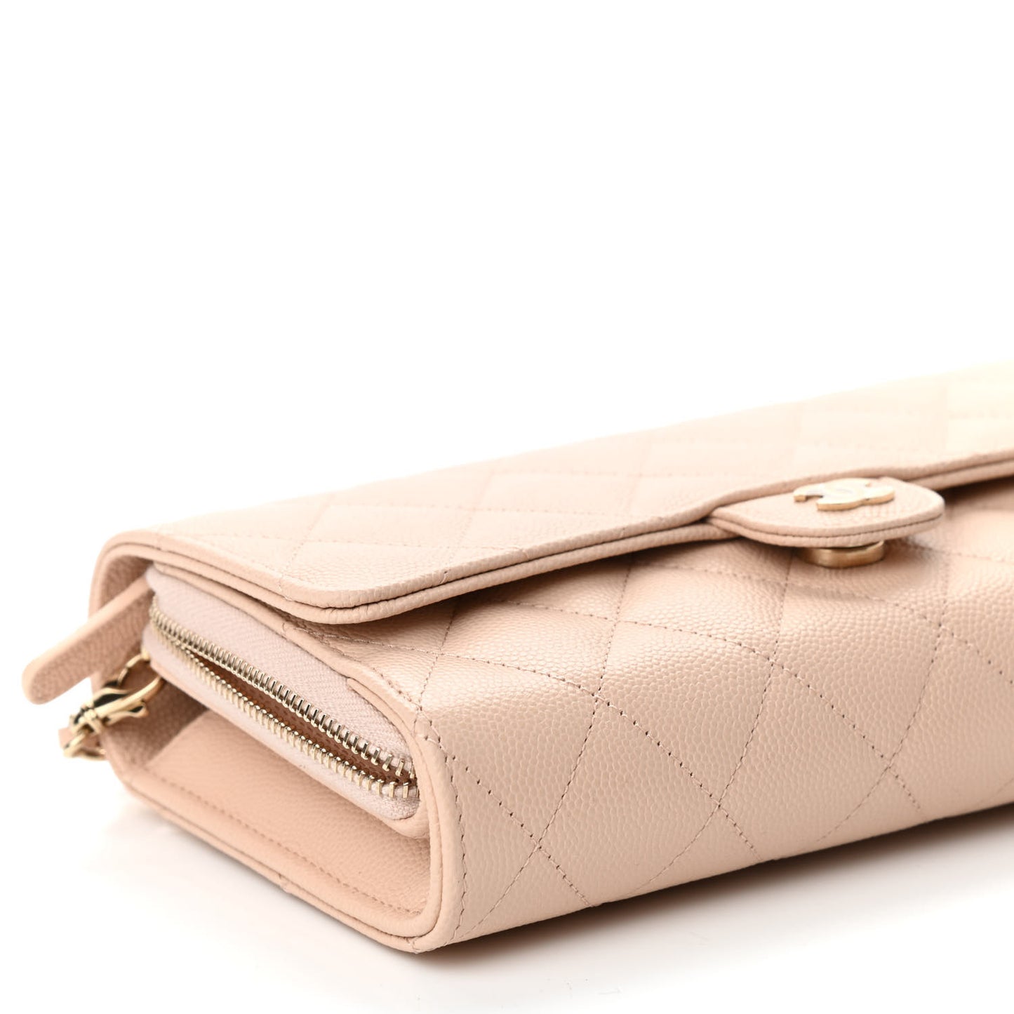 Caviar Quilted Phone Holder Wallet on Removable Chain Light Beige