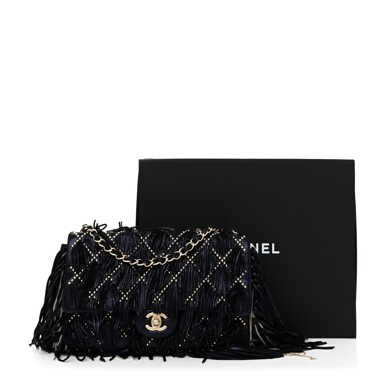 Chanel Iridescent Calfskin Quilted Studded Paris Dallas Fringe