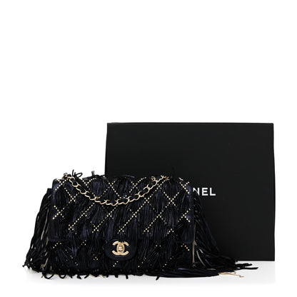 Chanel Iridescent Calfskin Quilted Studded Paris Dallas Fringe Chain Flap Blue 11 of 11