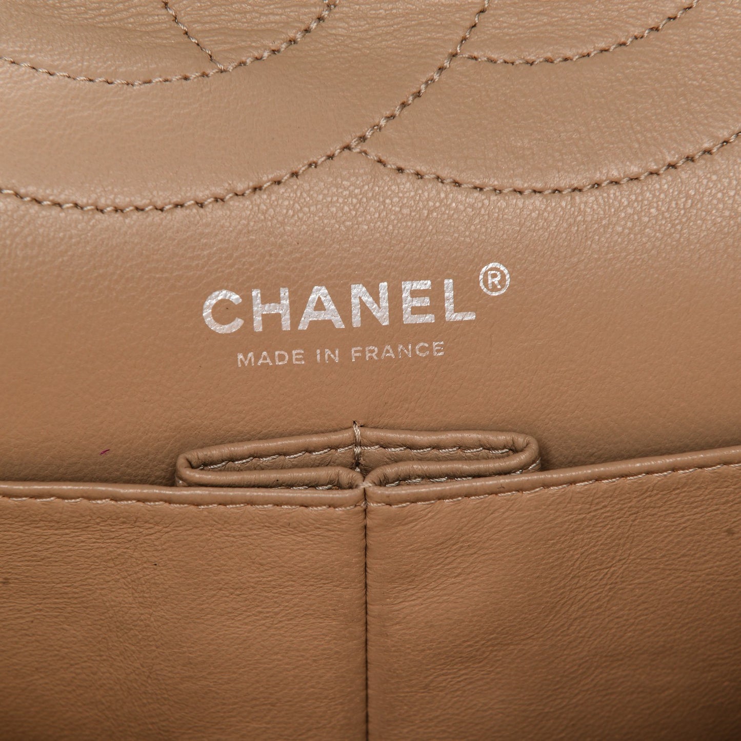 Distressed Patent Quilted 2.55 Reissue 227 Flap Beige