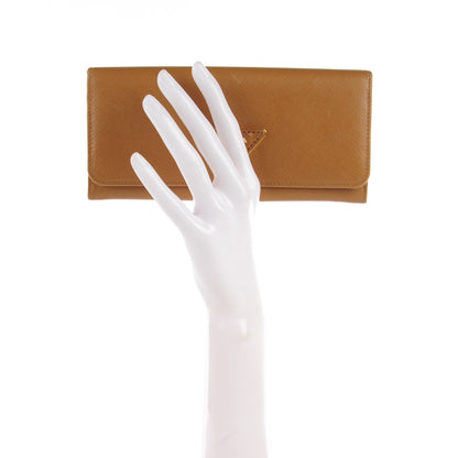 Prada Saffiano Triangle Continental Flap Wallet Caramel 2 of 10