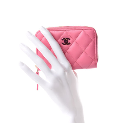 Chanel Lambskin Quilted Zip Around Coin Purse Wallet Pink Yellow 2 of 8