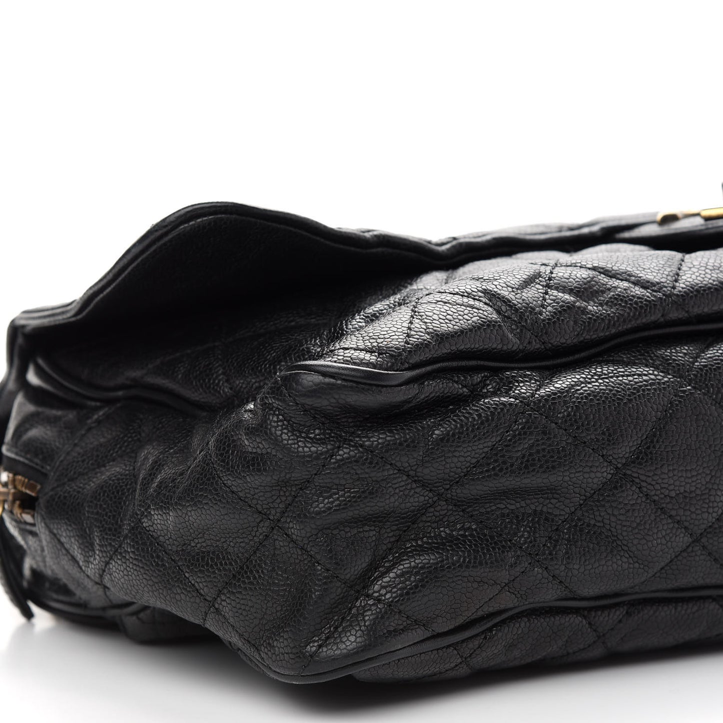 Crumpled Grained Calfskin Quilted Maxi Shiva Flap Black