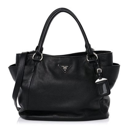 Prada Vitello Daino Side Pocket Tote Black 1 of 11