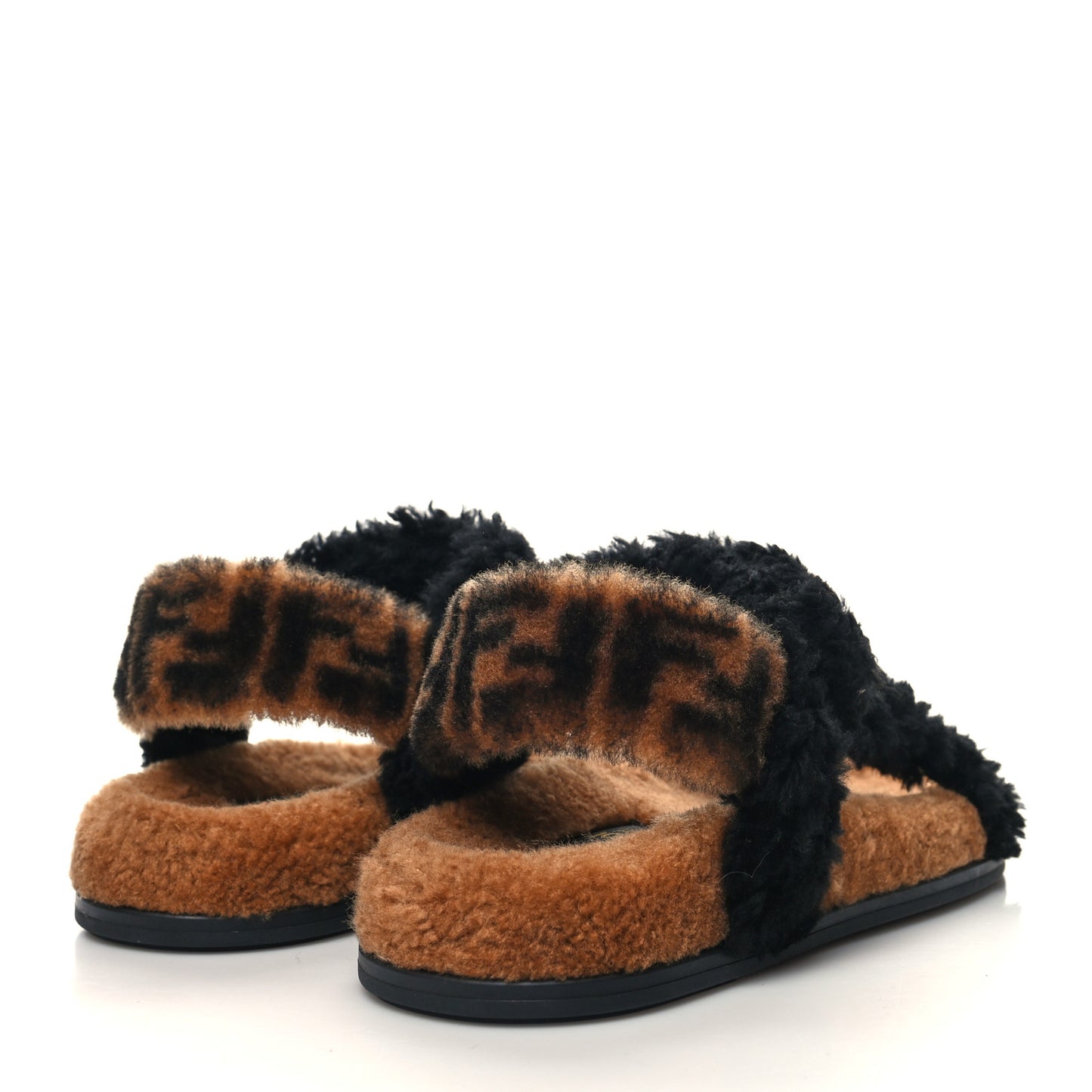 Shearling FF Fendi Feel Sandals 38.5 Tobacco Black