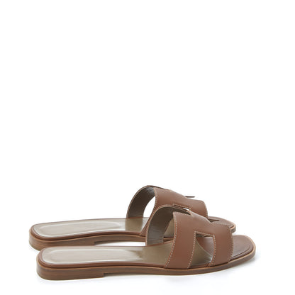 Hermes Box Calfskin Oran Sandals 39.5 Gold 4 of 10