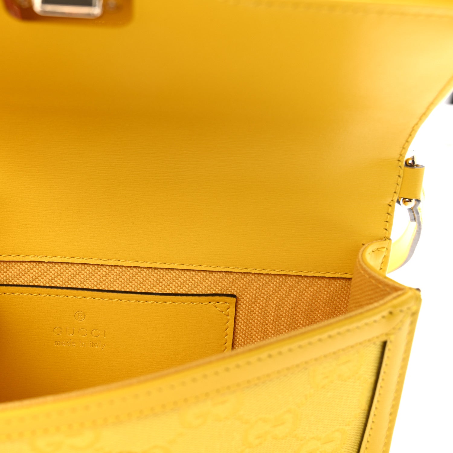 Gucci GG Monogram Scratch Lux Calfskin Mini Luce Shoulder Bag Yellow 6 of 9