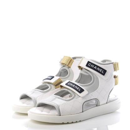 Chanel Goatskin Fabric Gladiator Sandals 40 Grey Navy Blue 3 of 11
