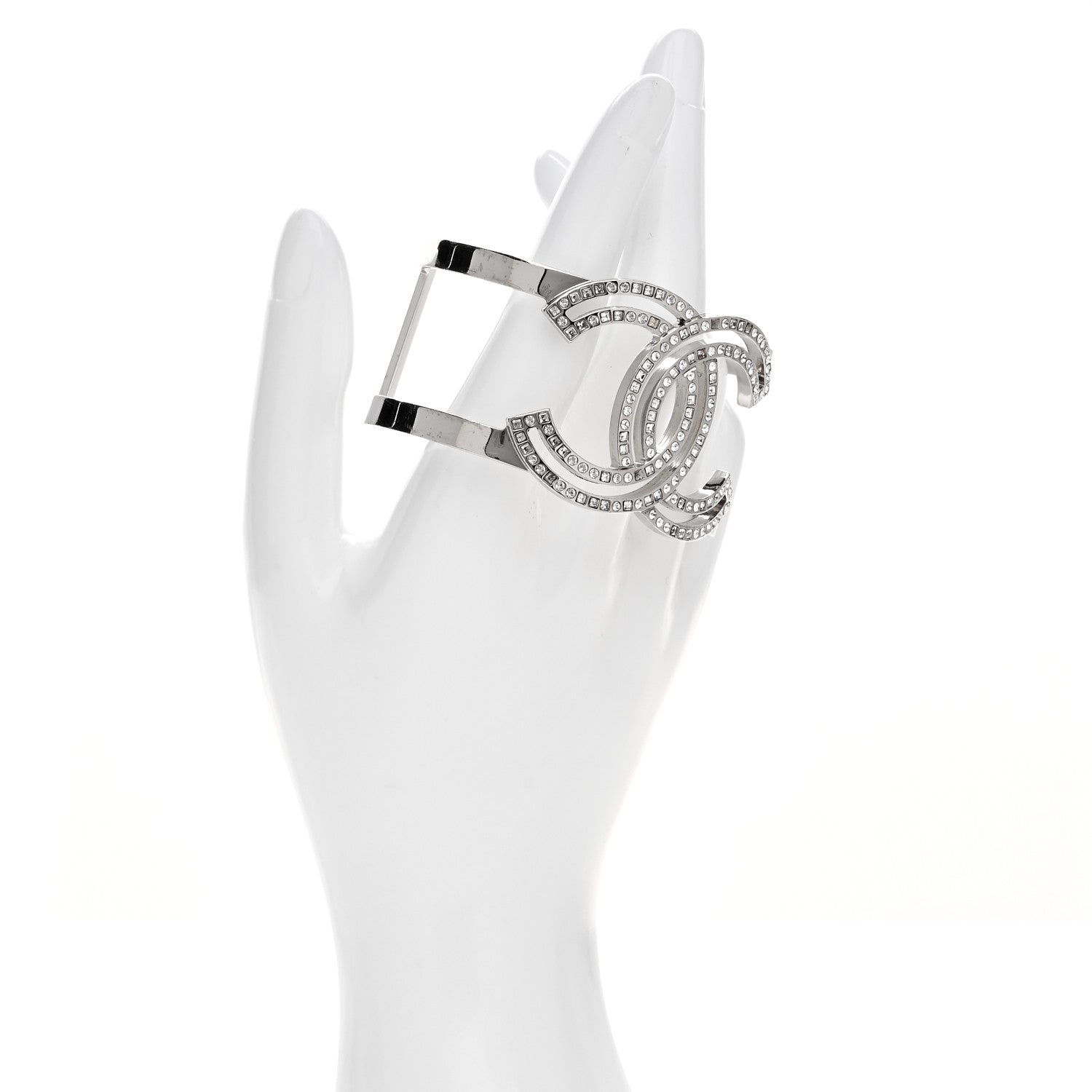 Chanel Metal Baguette Crystal CC Cuff Silver 2 of 6