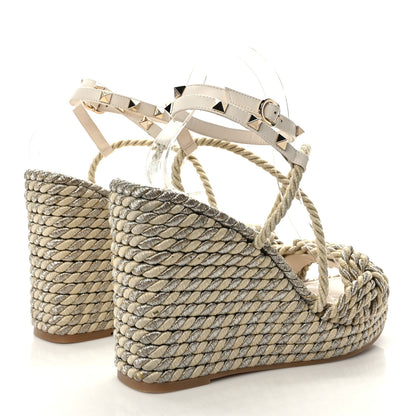 Valentino Garavani Braided Cotton Calfskin Rockstud Torchon Espadrille Wedge Sandals 41 Light Ivory 4 of 7