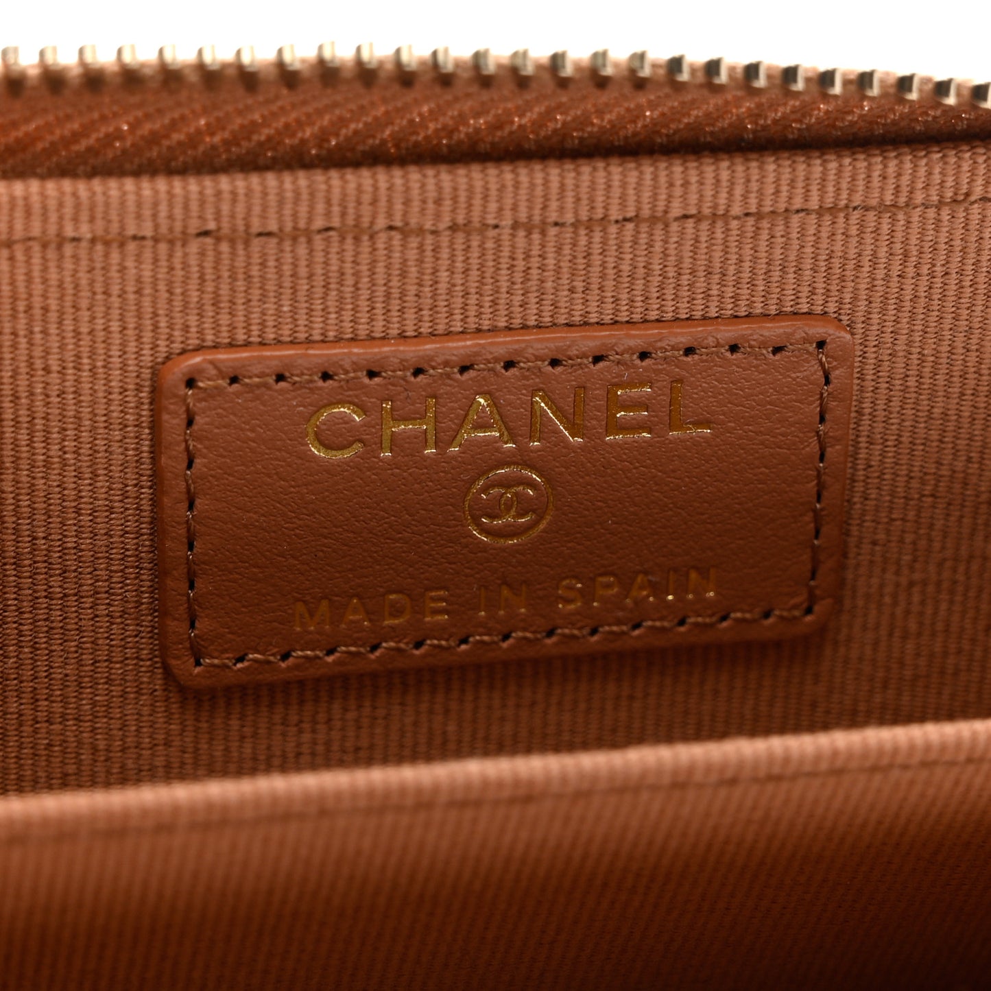 Lambskin Quilted Chanel 19 Zip Around Coin Purse Wallet Brown