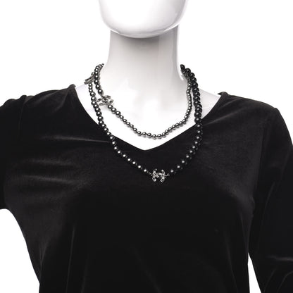 Chanel Ruthenium Crystal Baguette Pearl Beaded CC Long Necklace Black Grey 2 of 5