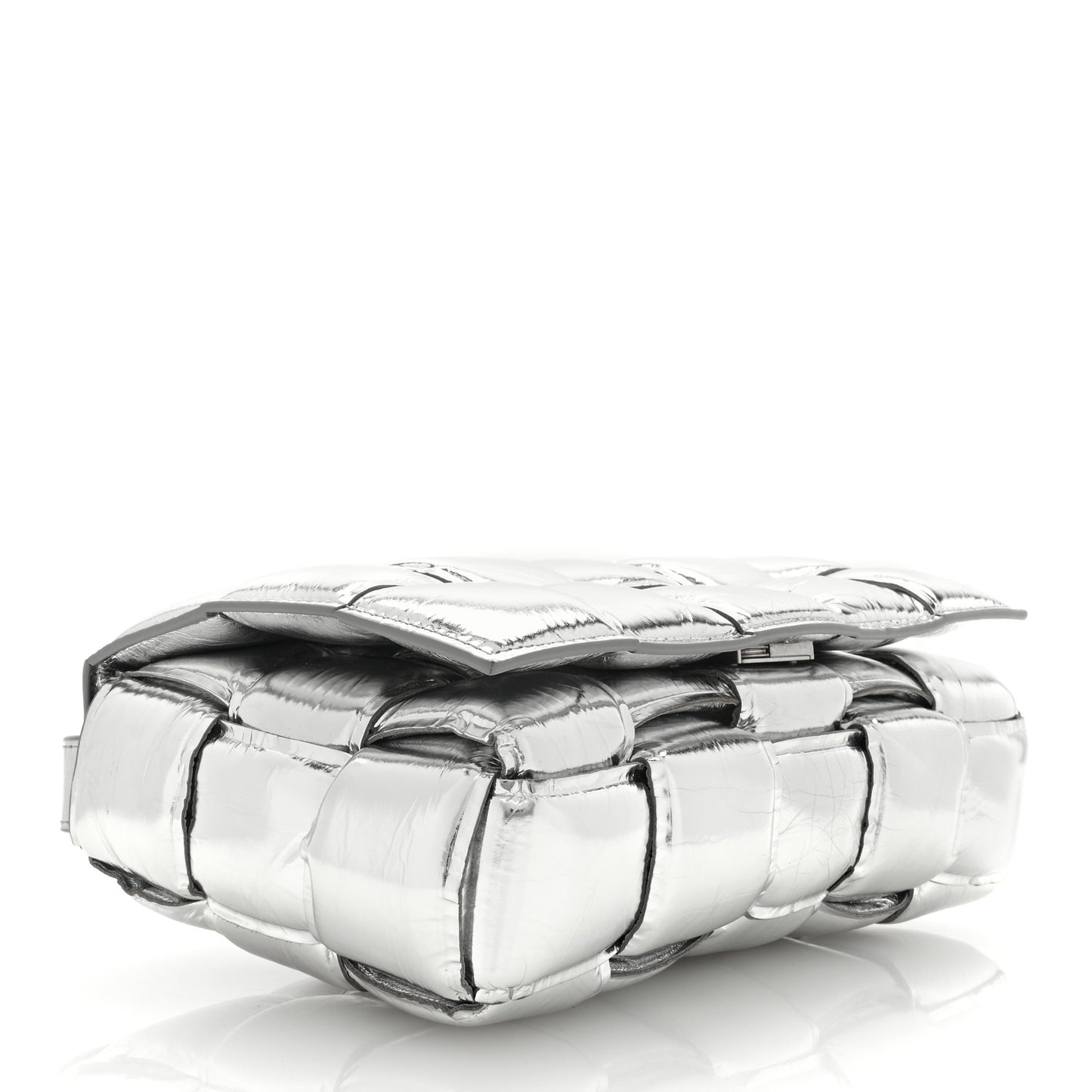 Metallic Lambskin Padded Cassette Crossbody Bag Silver