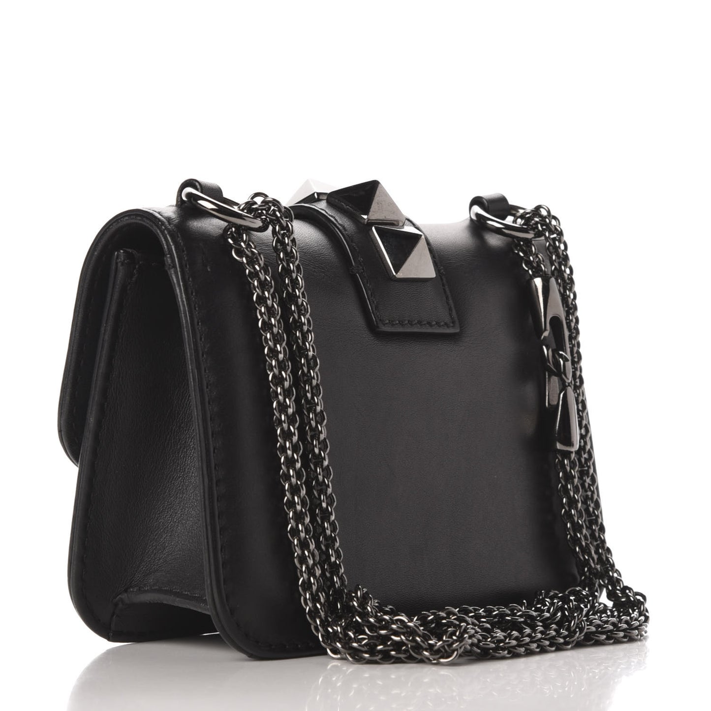Vitello Mini Glam Lock Rockstud Flap Black