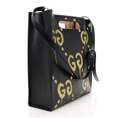 Gucci Calfskin GucciGhost Real Medium XL Tote Black Yellow 3 of 11
