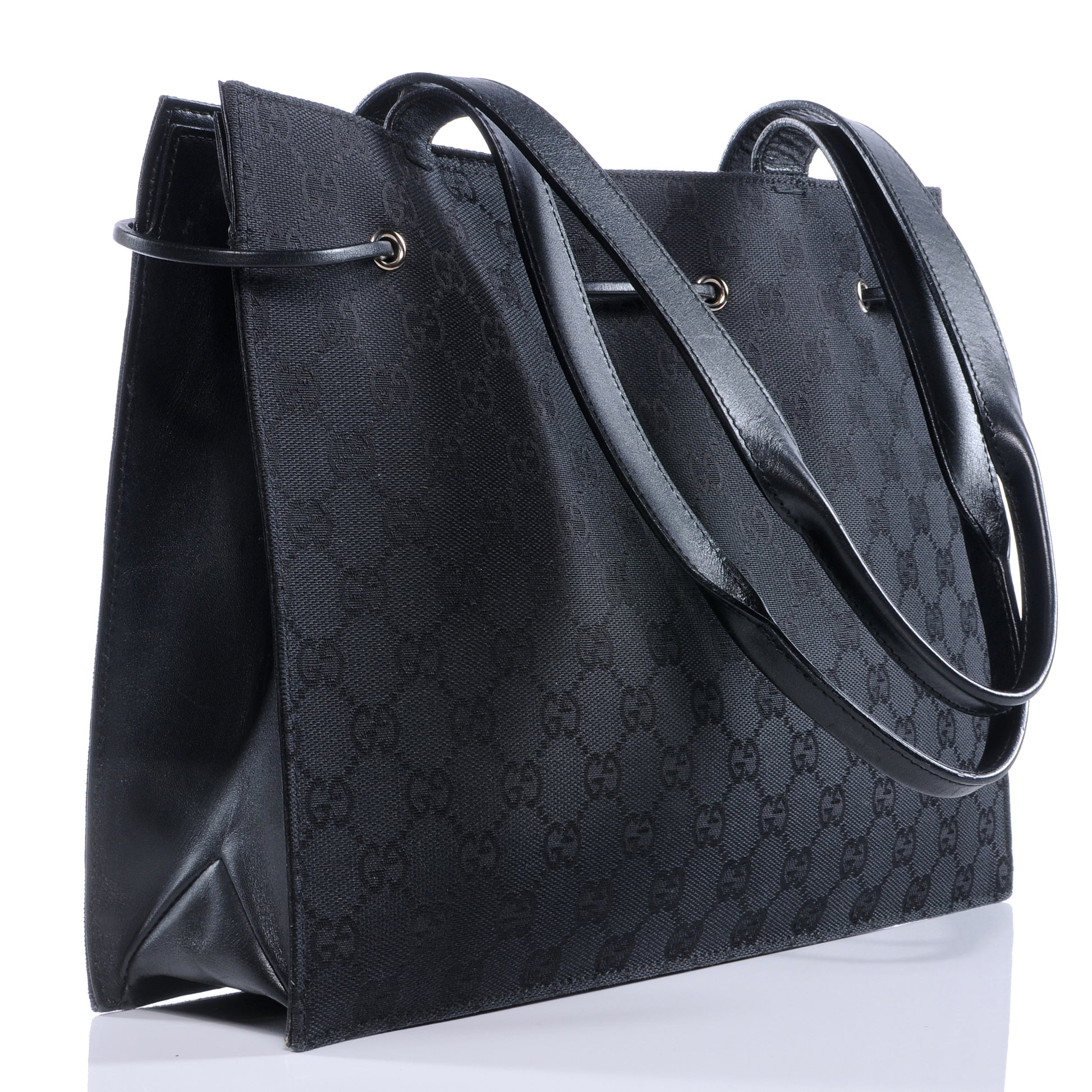 Gucci Monogram Drawstring Shoulder Bag Black 3 of 8
