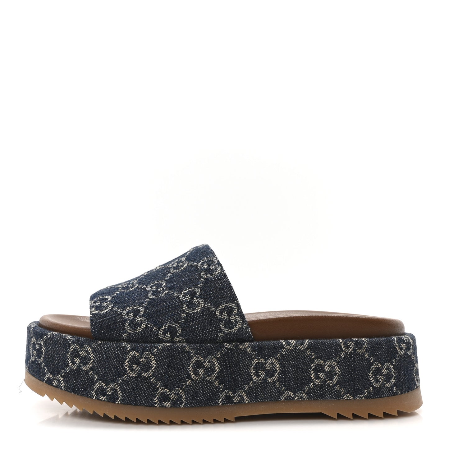 New Denim GG Monogram Angelina Platform 55mm Slide Sandals 36 Blue Tea