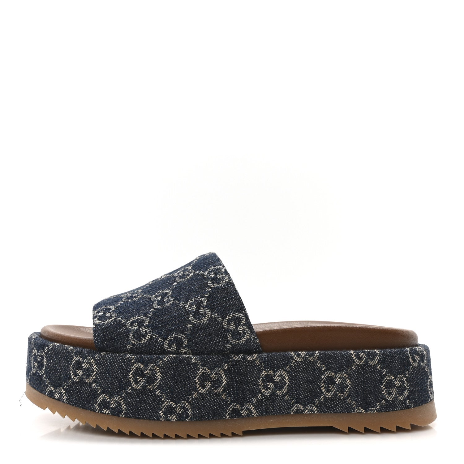 Gucci New Denim GG Monogram Angelina Platform 55mm Slide Sandals 36 Blue Tea 1 of 9