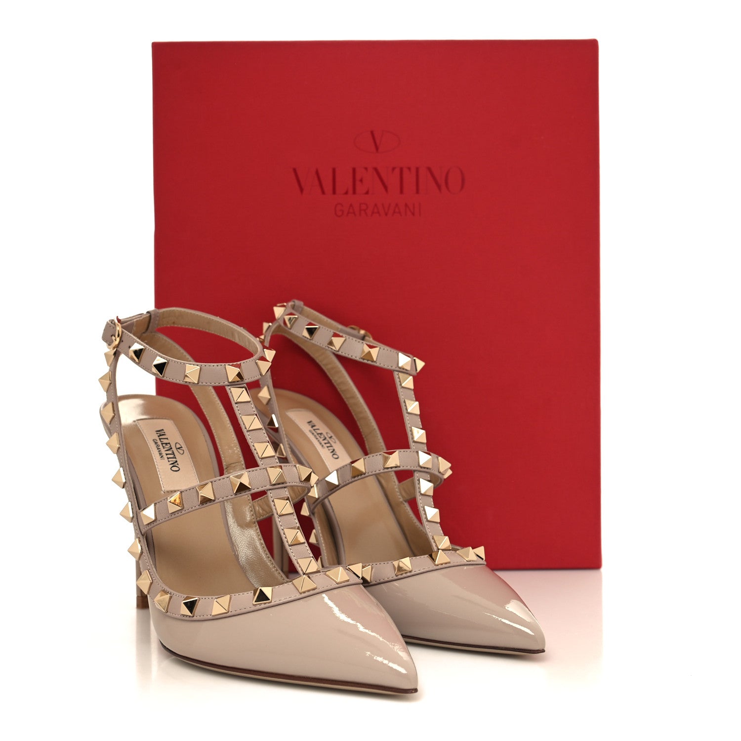 Valentino Garavani Patent Nappa Rockstud Ankle Strap 100mm Pumps 37 Poudre 9 of 9