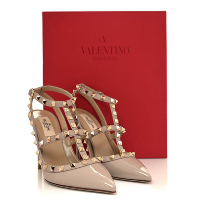 Valentino Garavani Patent Nappa Rockstud Ankle Strap 100mm Pumps 37 Poudre 9 of 9