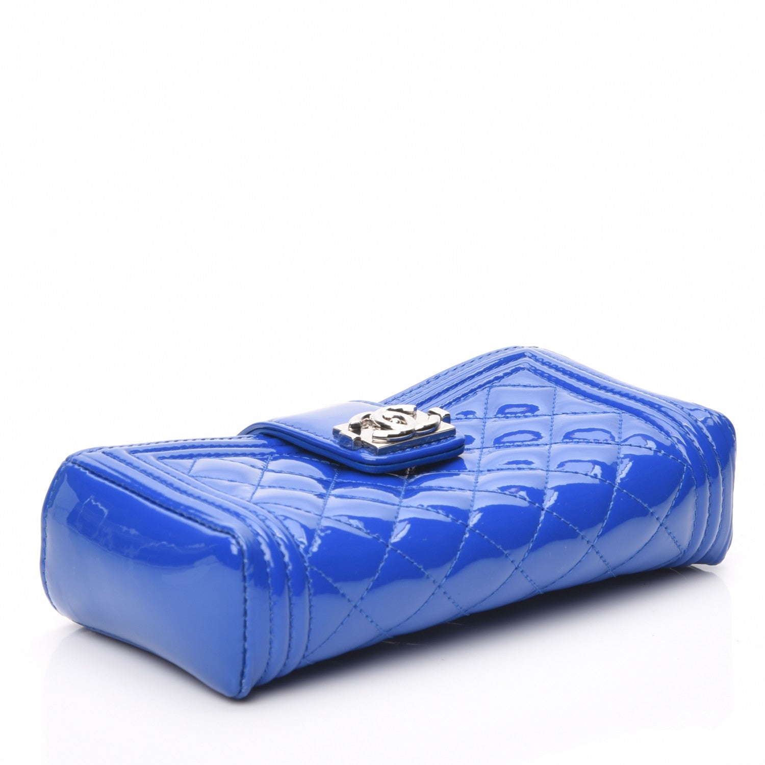 Chanel Patent Quilted Mini Phone Holder Clutch Blue 4 of 8