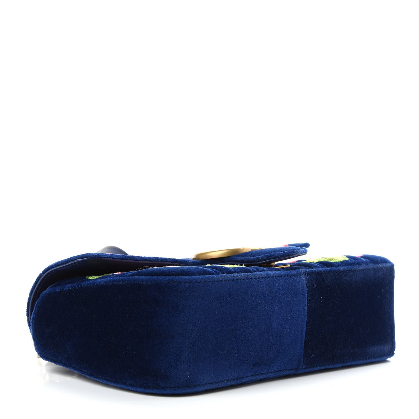 Velvet Matelasse Deer Embroidered Small GG Marmont Shoulder Bag Cobalt