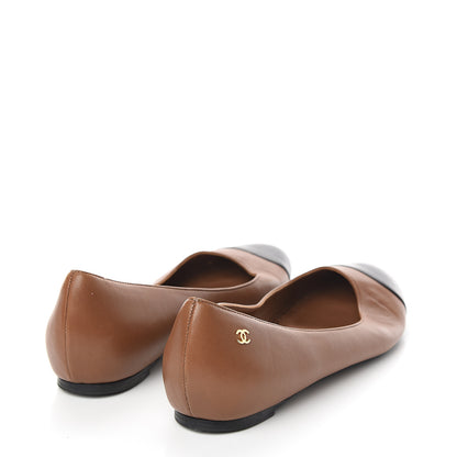 Chanel Lambskin Cap Toe Ballerina Flats 40.5 Camel Black 4 of 9