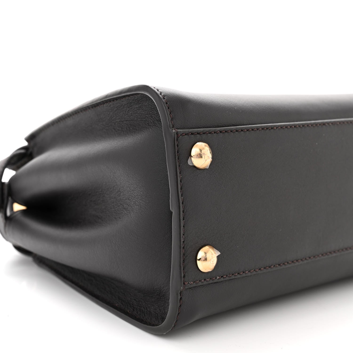 Fendi Vitello Seta Nabuk Pequin Mini Peekaboo Iconic Satchel Ebano Tobacco Moro 9 of 10