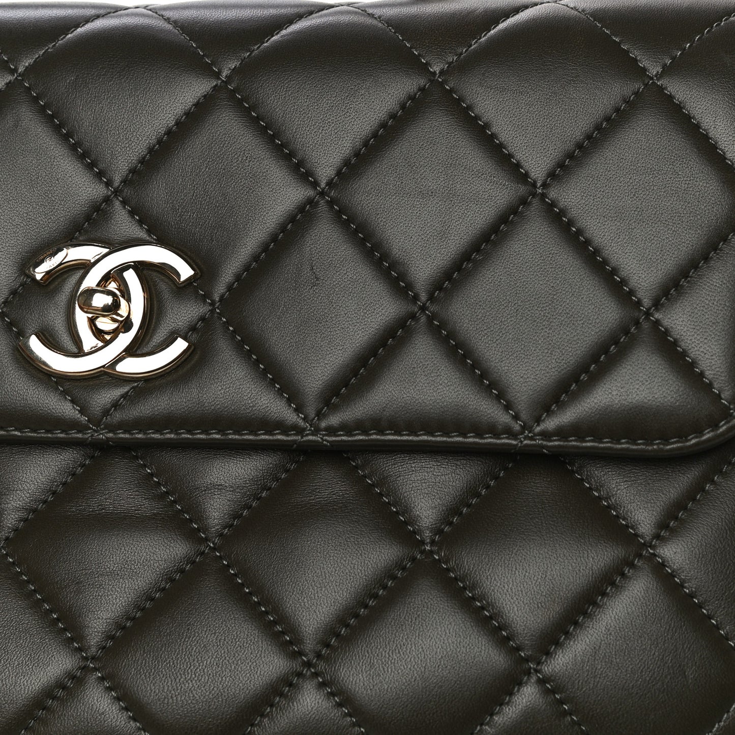 Lambskin Quilted Medium Trendy CC Flap Dual Handle Bag Dark Khaki