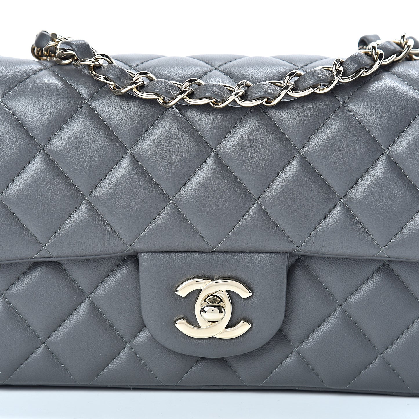 Lambskin Quilted Mini Rectangular Flap Grey