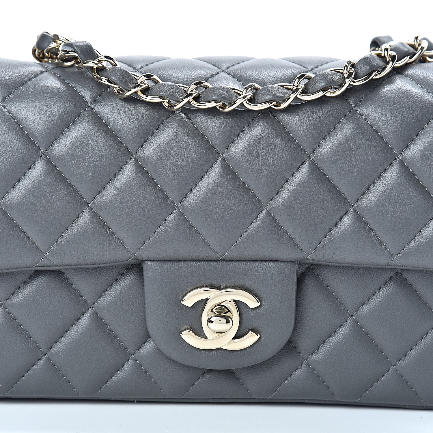 Chanel Lambskin Quilted Mini Rectangular Flap Grey 7 of 10