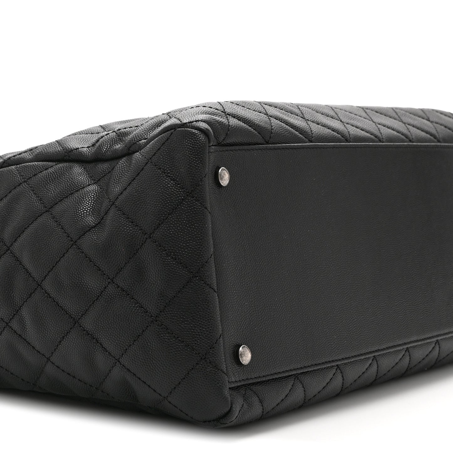 Caviar Quilted Large Coco Handle Shopping Tote Black