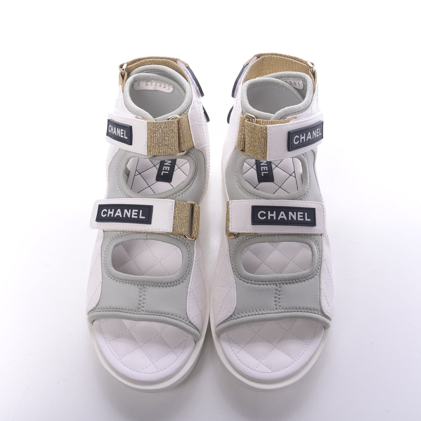 Goatskin Fabric Gladiator Sandals 39.5 White Light Grey Navy Blue