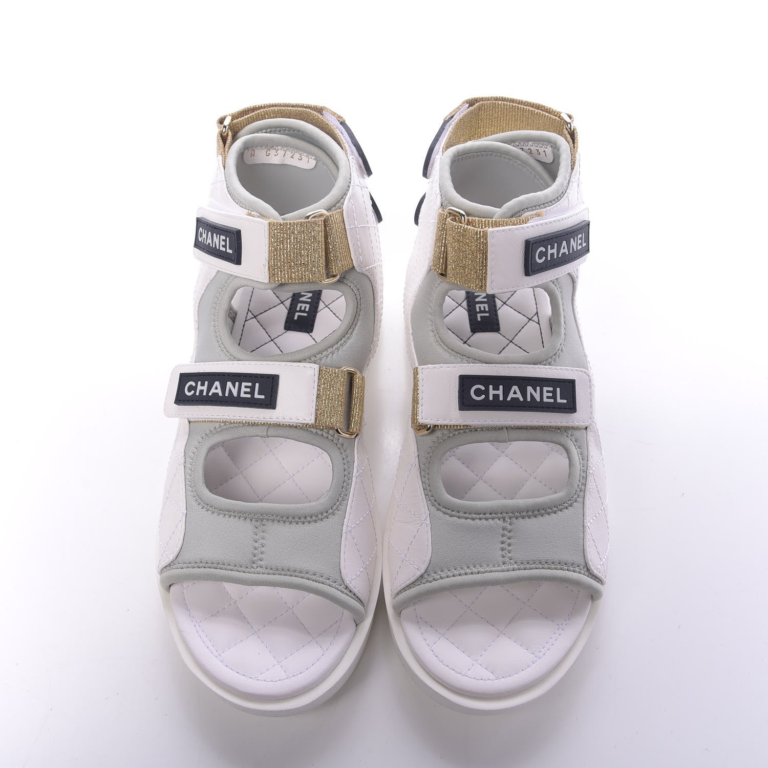 Chanel Goatskin Fabric Gladiator Sandals 39.5 White Light Grey Navy Blue 7 of 11