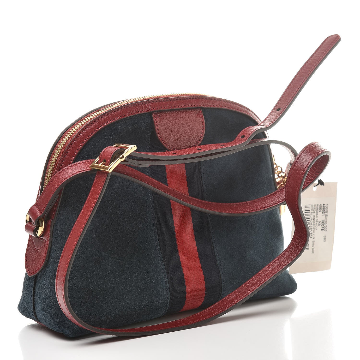 Gucci Suede Calfskin Web Small Ophidia Dome Shoulder Bag New Blue Romantic Cherry 3 of 11