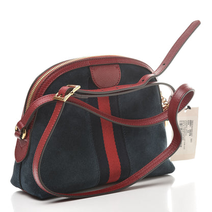 Gucci Suede Calfskin Web Small Ophidia Dome Shoulder Bag New Blue Romantic Cherry 3 of 11