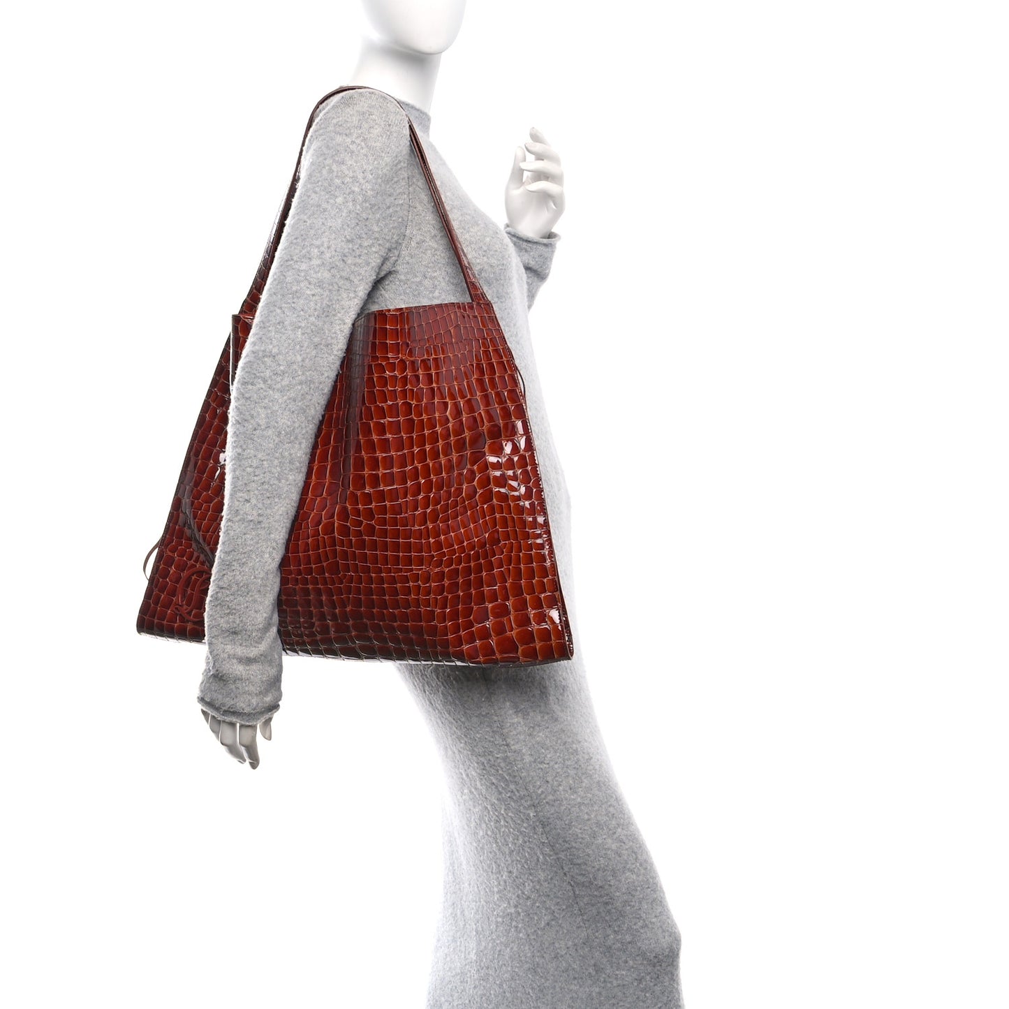 Patent Calfskin Crocodile Embossed Le 54 Tote Acajou